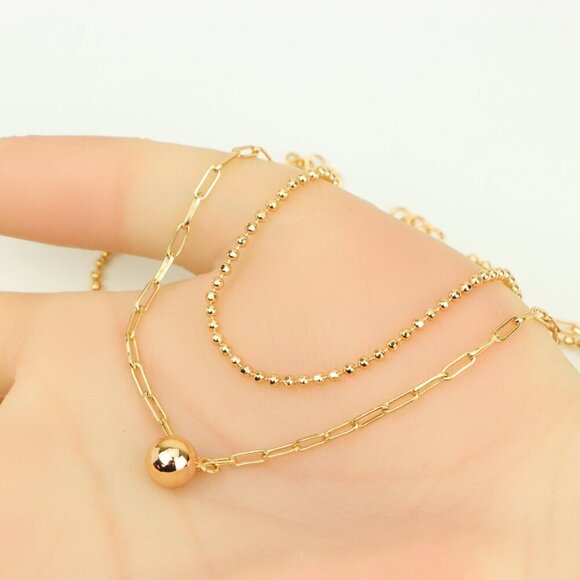 Layered Rose Gold Necklace with Ball Charm, XPNL0350 - Picture 4 of 13